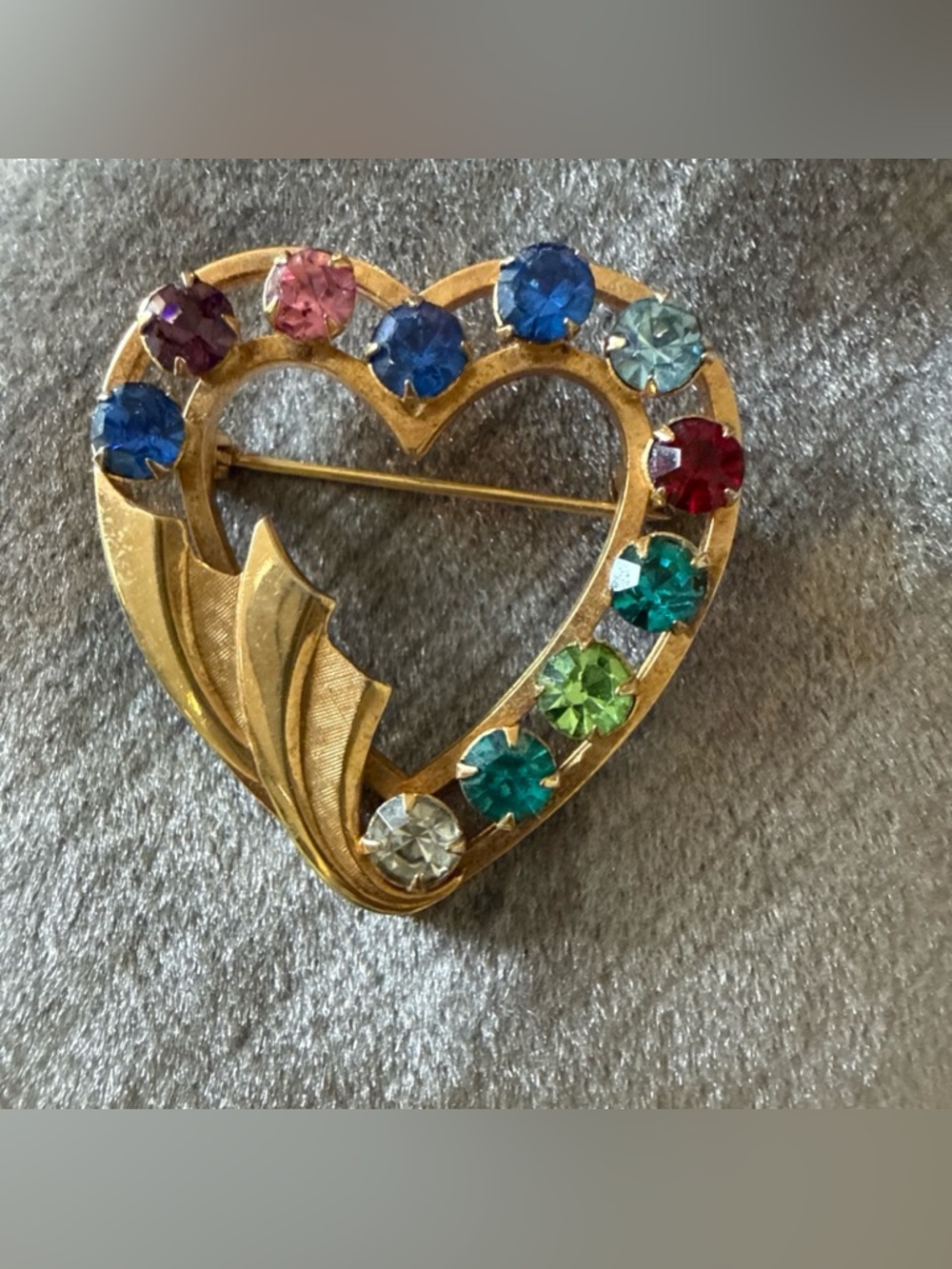 Vintage CATAMORE SIGNED 12K GF Gold Filled Prong-Set Crystal Heart Brooch Pin - Picture 1 of 5